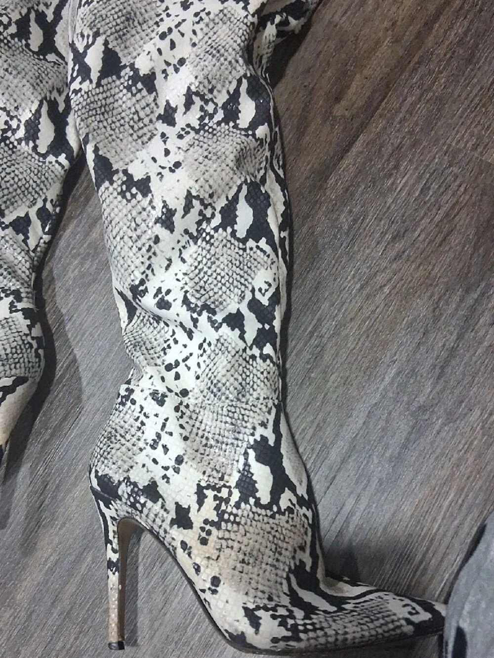 Jessica Simpson Black & White Python-Print Over-the-Knee Stiletto Boots